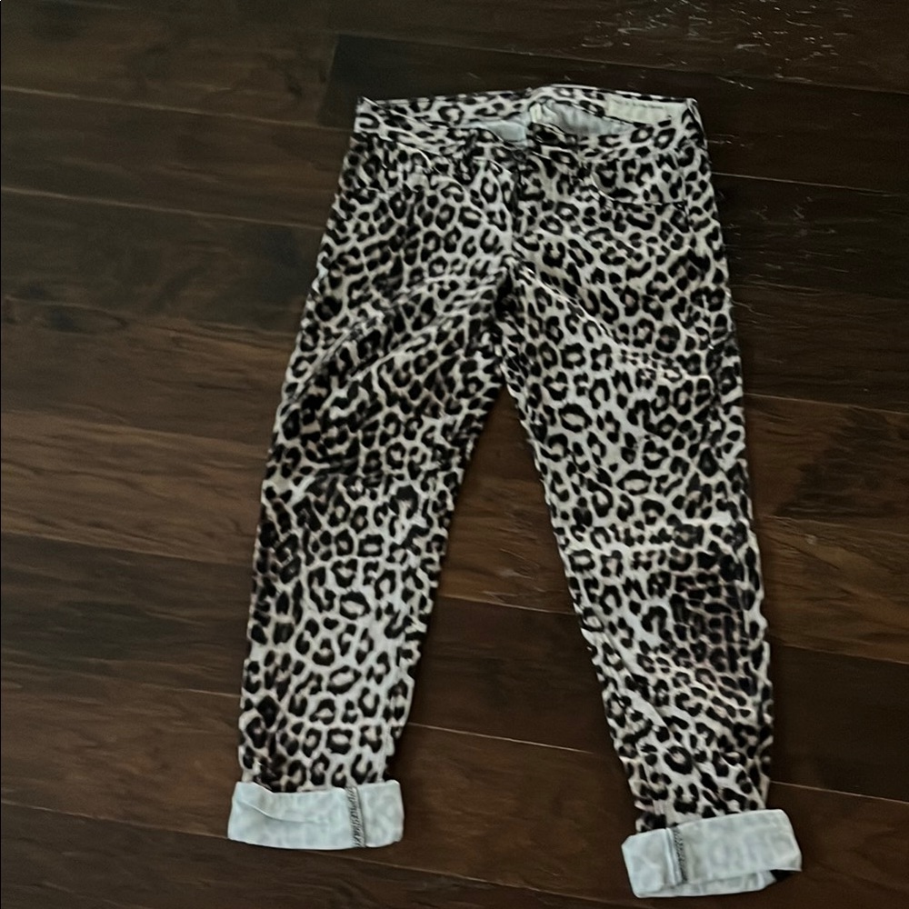 Leopard Print Jeans with Rolled Cuffs